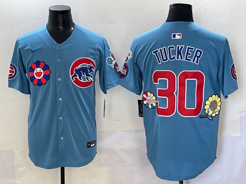 Men 2025 Chicago Cubs #30 Tucker Light Blue Flower Edition Nike MLB Jersey style 52